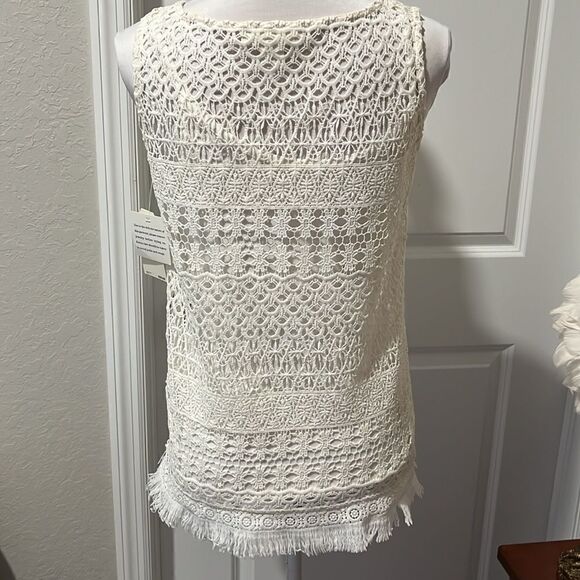 Skye’s the Limit Crocheted Lace Lined Bodice Sleeveless Top Line Bodice Fringed - Picture 2 of 12
